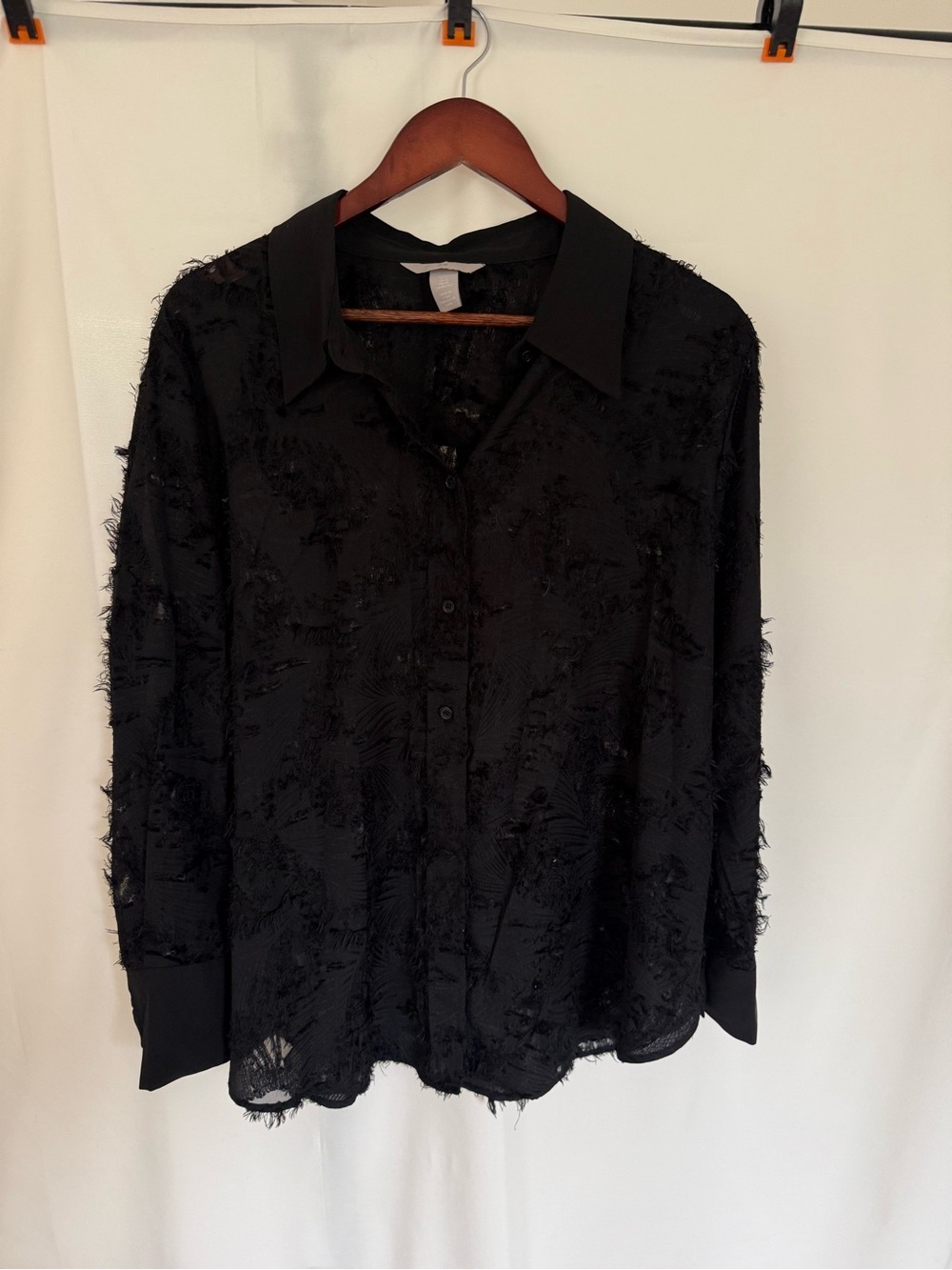H&M Black Textured Fringe Button-Down Shirt